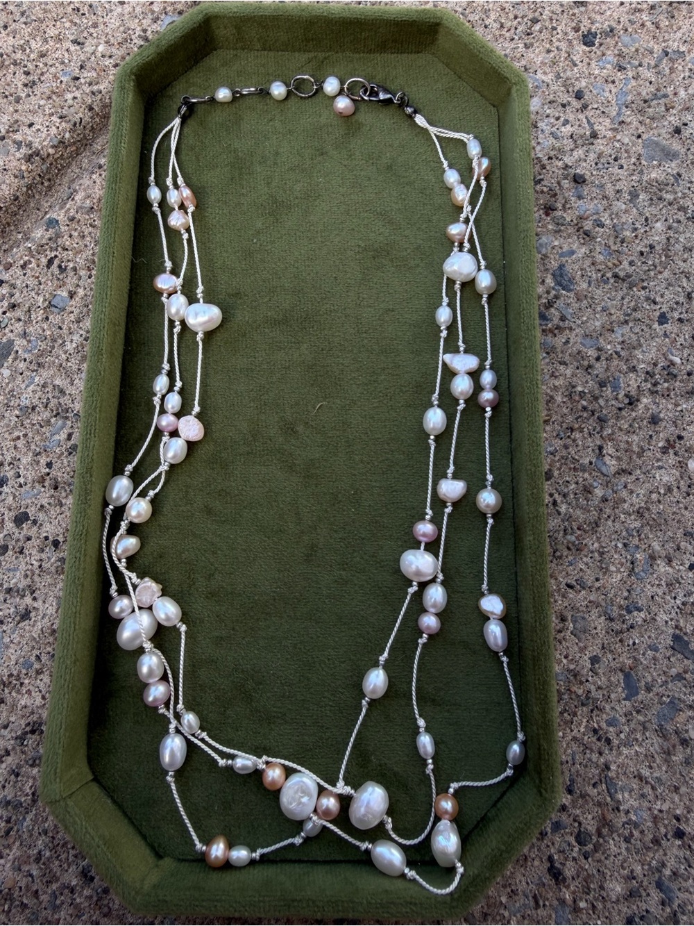Triple-Strand Freshwater Pearl Necklace in White & Pink